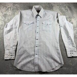 Vtg Panhandle Slim Mens Western Shirt Pearl‎ Snap Striped Blue White L